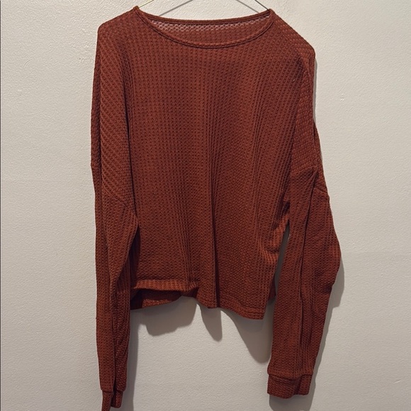 SHEIN XL Rust Waffle Knit Long Sleeve Top - Picture 7 of 7